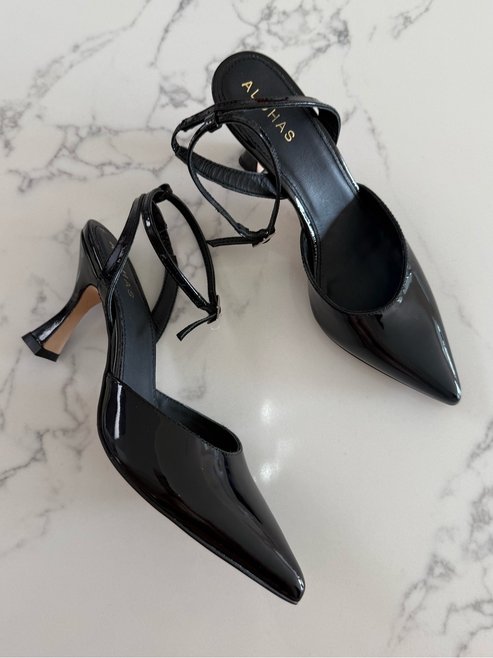 ALOHAS Cinderella Slingback Heels - Black Patent - Size 38 (US 7)